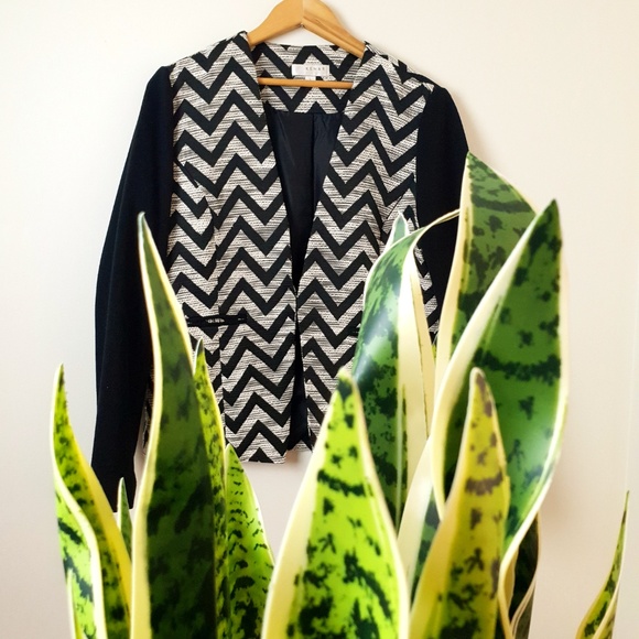 Chevron Tweed Blazer Jacket Black Size Large - Picture 3 of 8